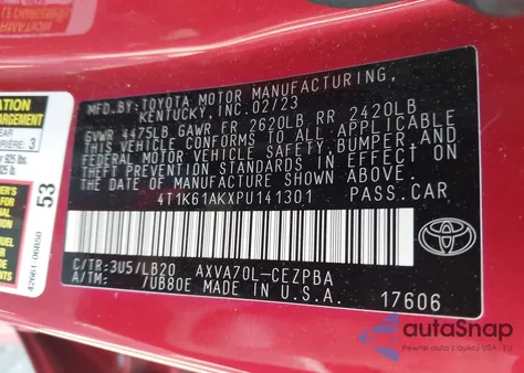 2023 Toyota Camry Xse from USA, damaged, VIN 4T1K61AKXPU141301